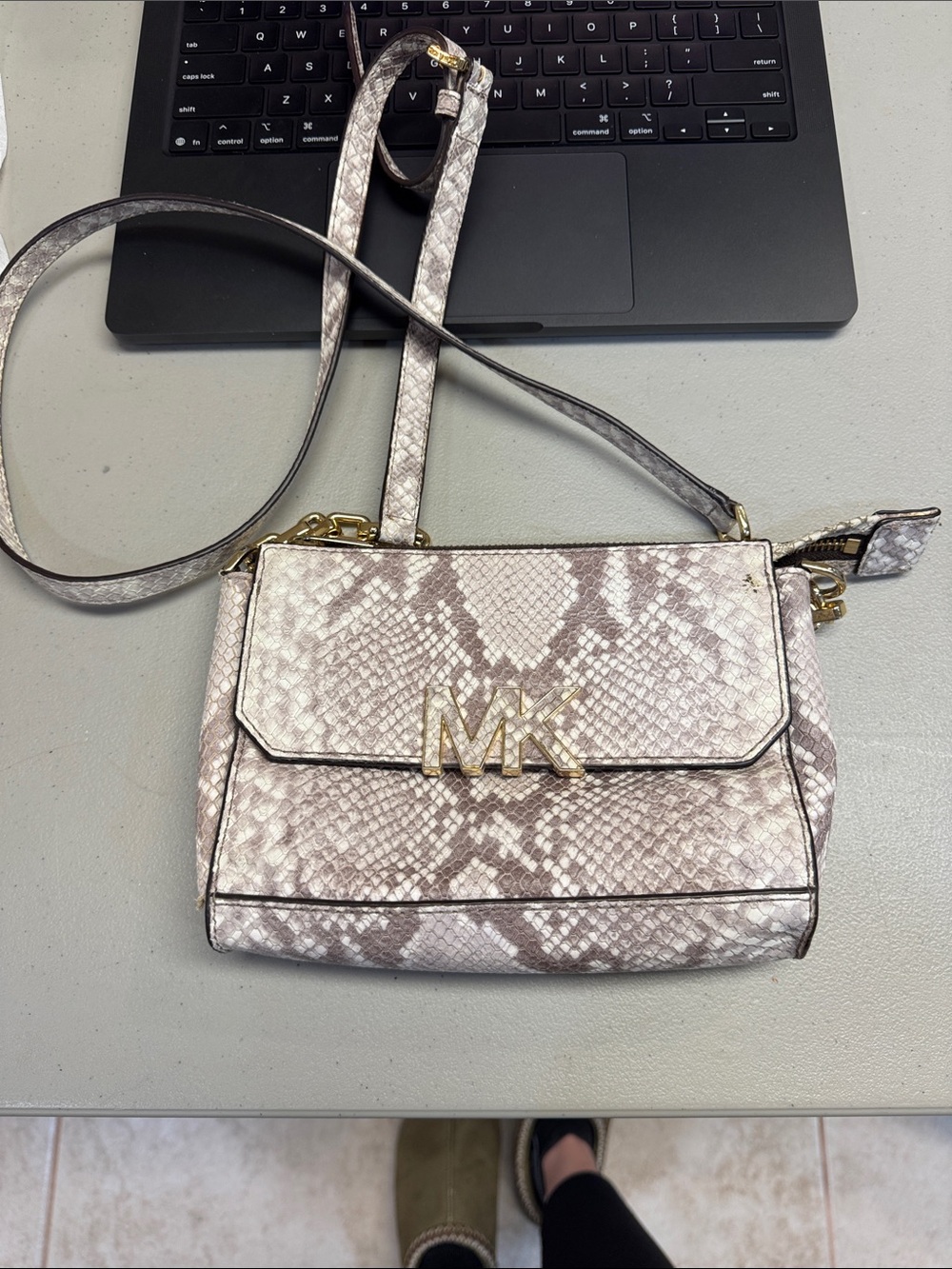Michael Kors Python-Effect Crossbody Bag in Taupe and Ivory